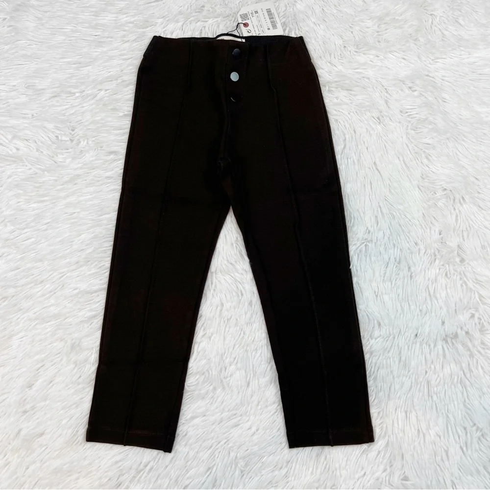Zara‎ high waisted skinny pants in brown button details elastic waist